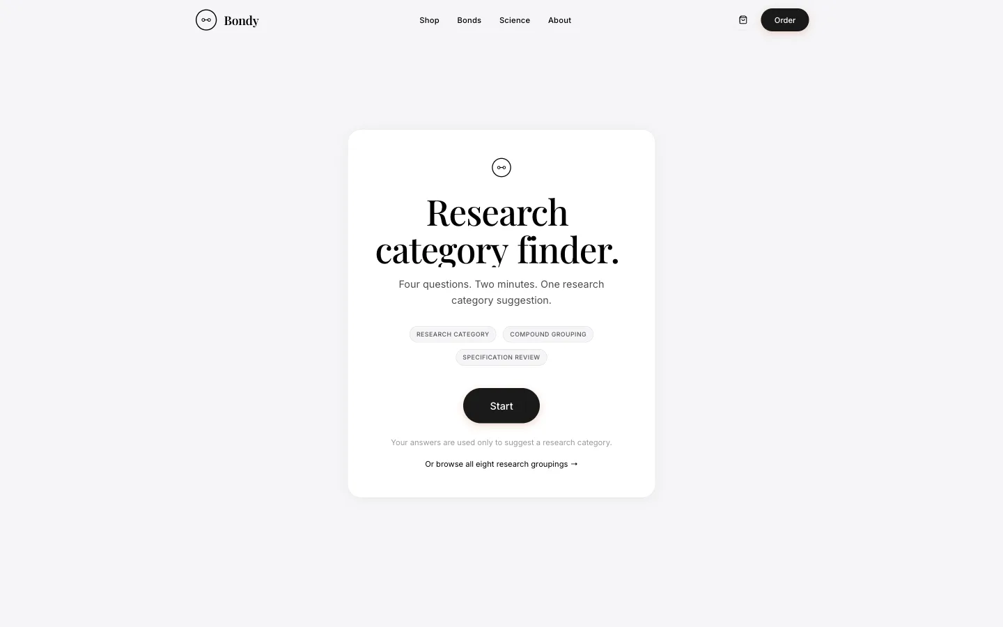 Bondy research category finder, the goal-led quiz